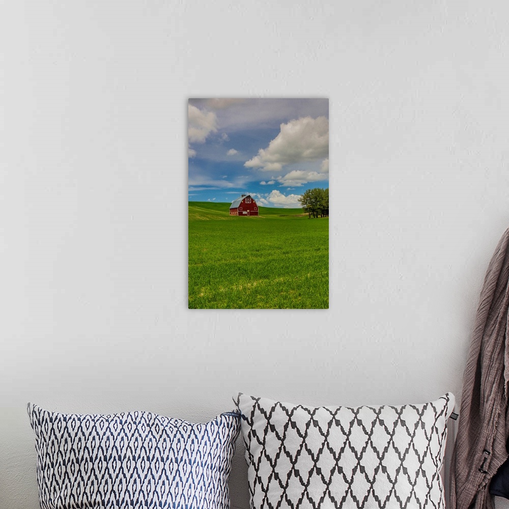 A bohemian room featuring North America, USA, Washington, Red Barn in Spring