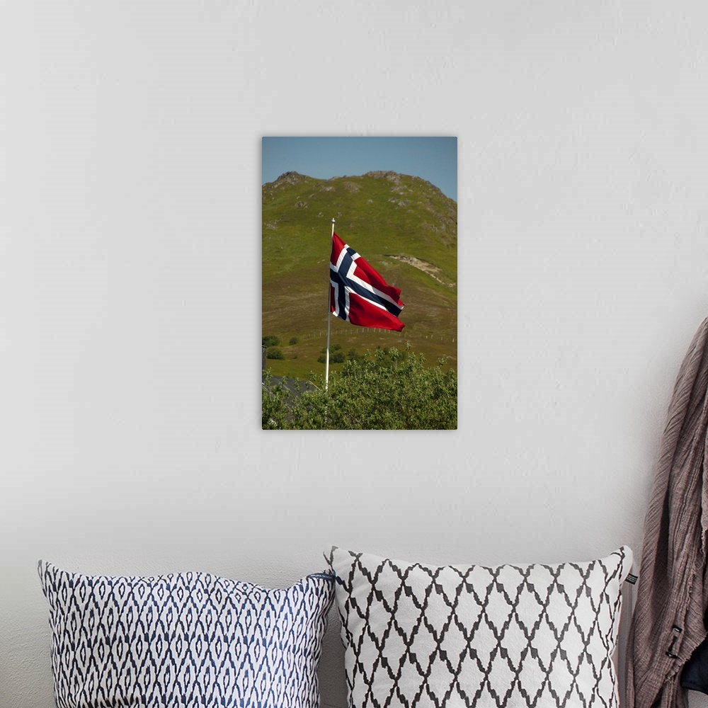 A bohemian room featuring Norway, Nordland, Lofoten Archipelago. Norwegian flag.