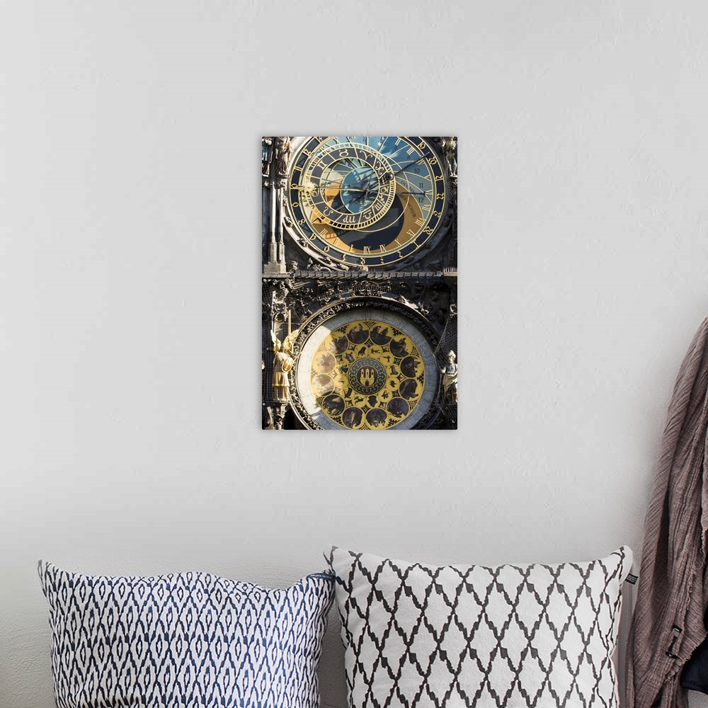 A bohemian room featuring The Prague Astronomical Clock or Prague Orloj.  The oldest part of the Orloj, the medieval mechan...