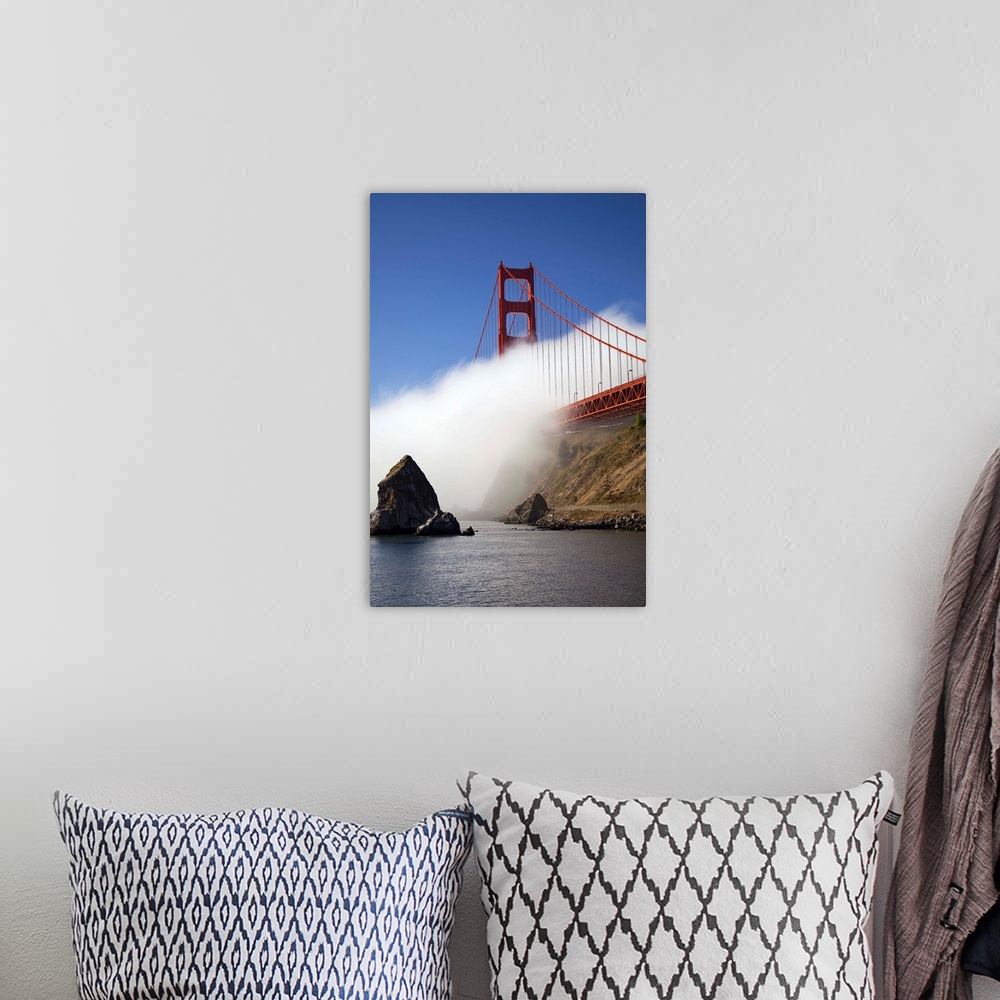 A bohemian room featuring California, San Francisco, fog rolling under Golden gate Bridge