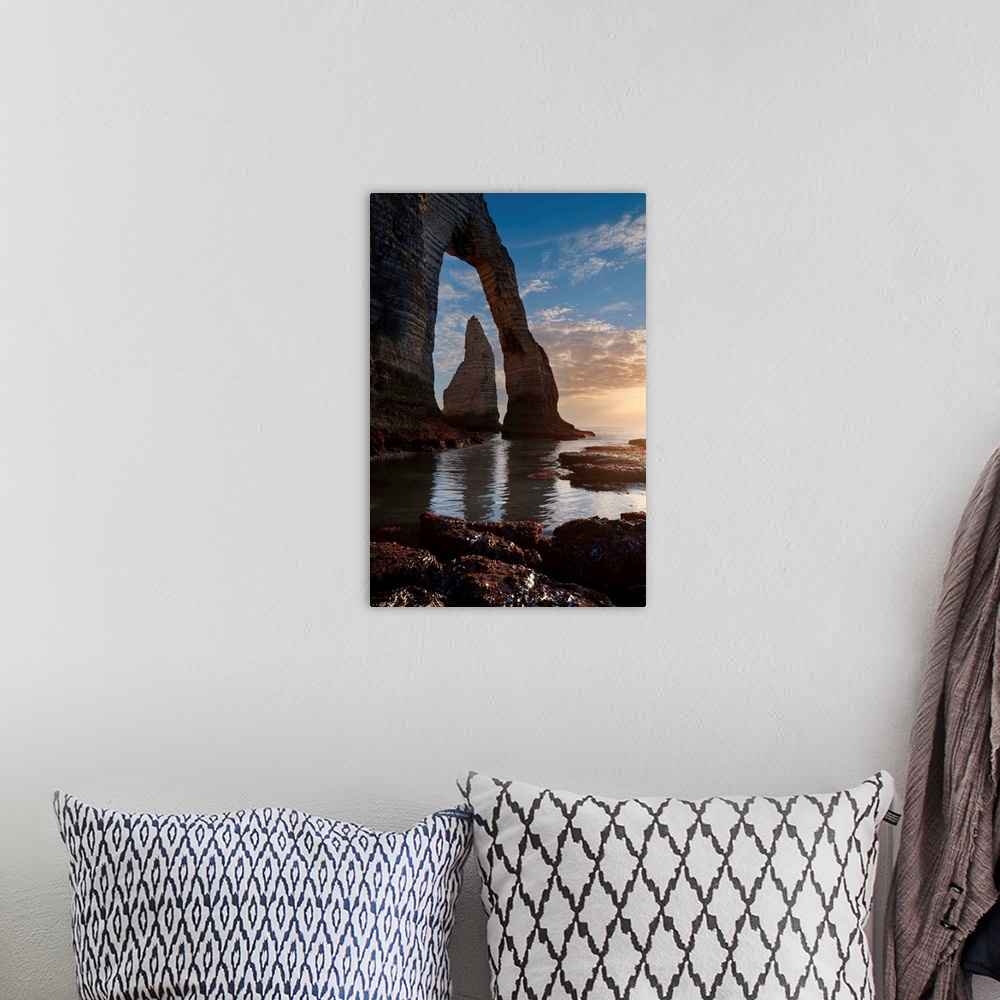 A bohemian room featuring France, Normandy, English Channel, Porte d'Aval natural arch, Aiguille d'Etretat
