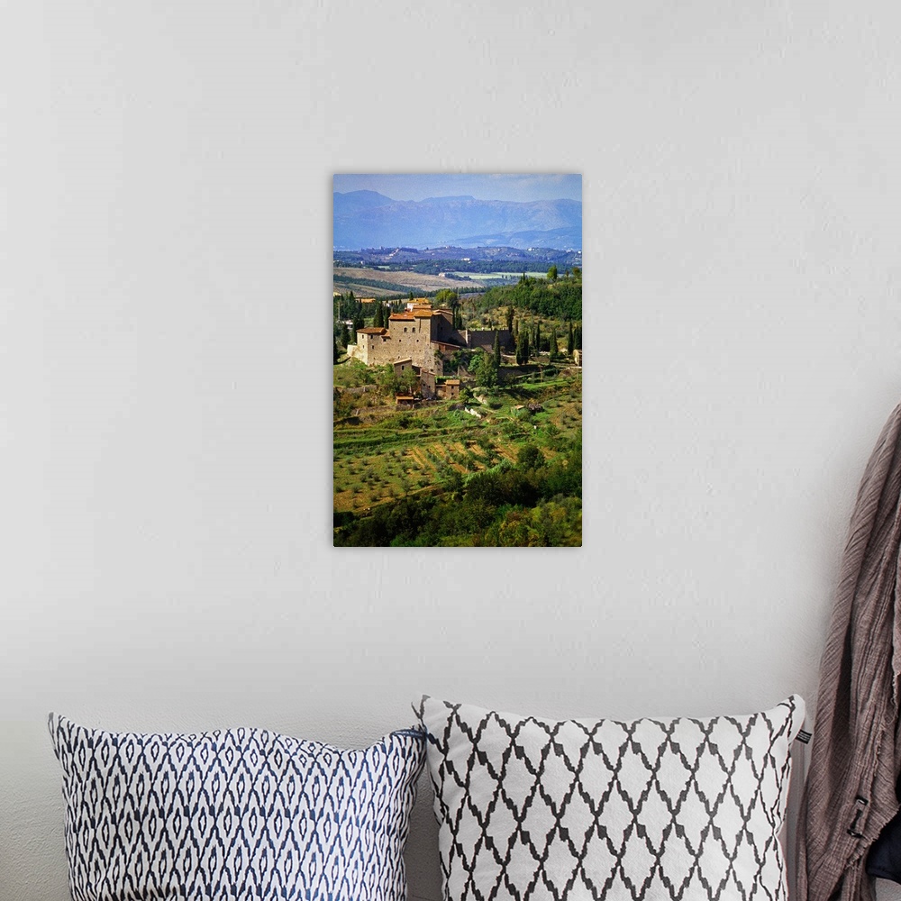 A bohemian room featuring Italy, Tuscany, Chianti, Greve in Chianti, View of Sezzate castle