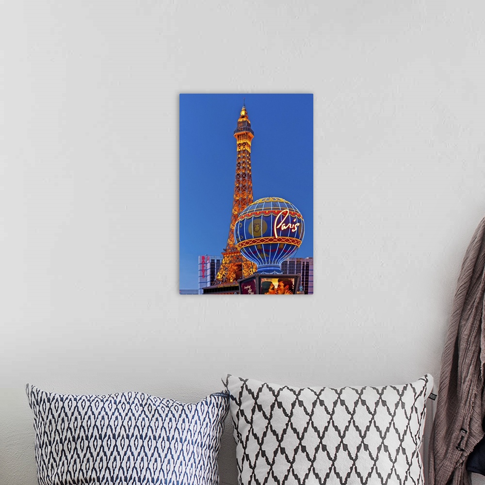 A bohemian room featuring Nevada, Las Vegas, Paris Hotel and Casino, Eiffel Tower replica and Paris neon sign