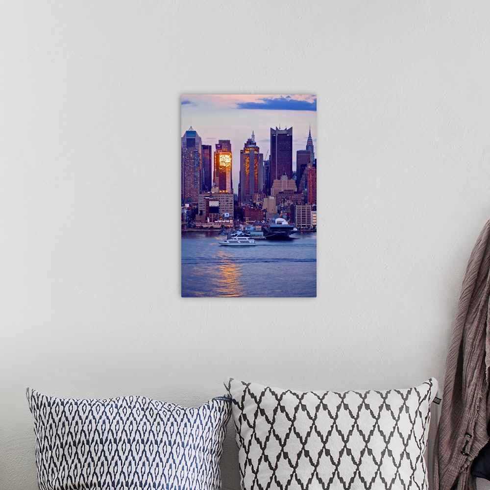 A bohemian room featuring New York, New York City, Manhattan, midtown skyline, viewed from New Jersey