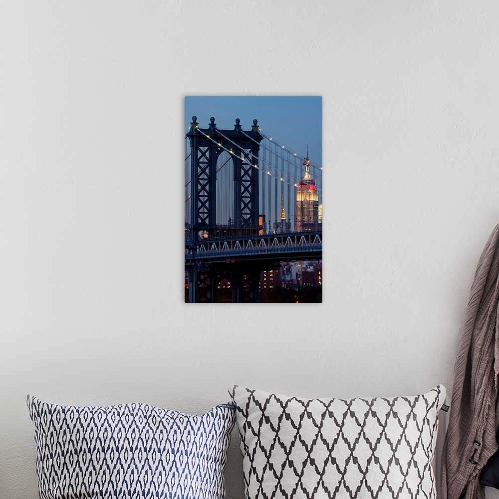 A bohemian room featuring USA, New York City, Manhattan, Lower Manhattan, Manhattan Bridge, Manhattan Bridge and Empire Sta...