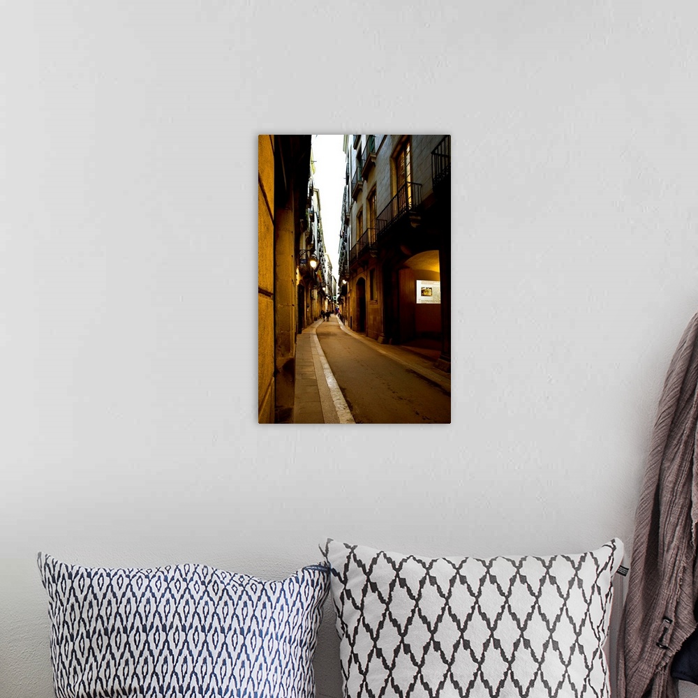 A bohemian room featuring Spain, Barcelona, Gothic Quarter off La Rambla, Narrow Pedestrian Street.