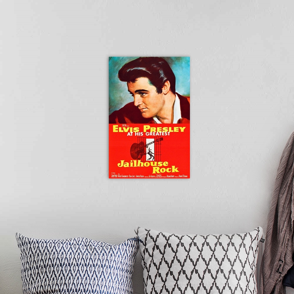 A bohemian room featuring JAILHOUSE ROCK, Elvis Presley, 1957, poster art