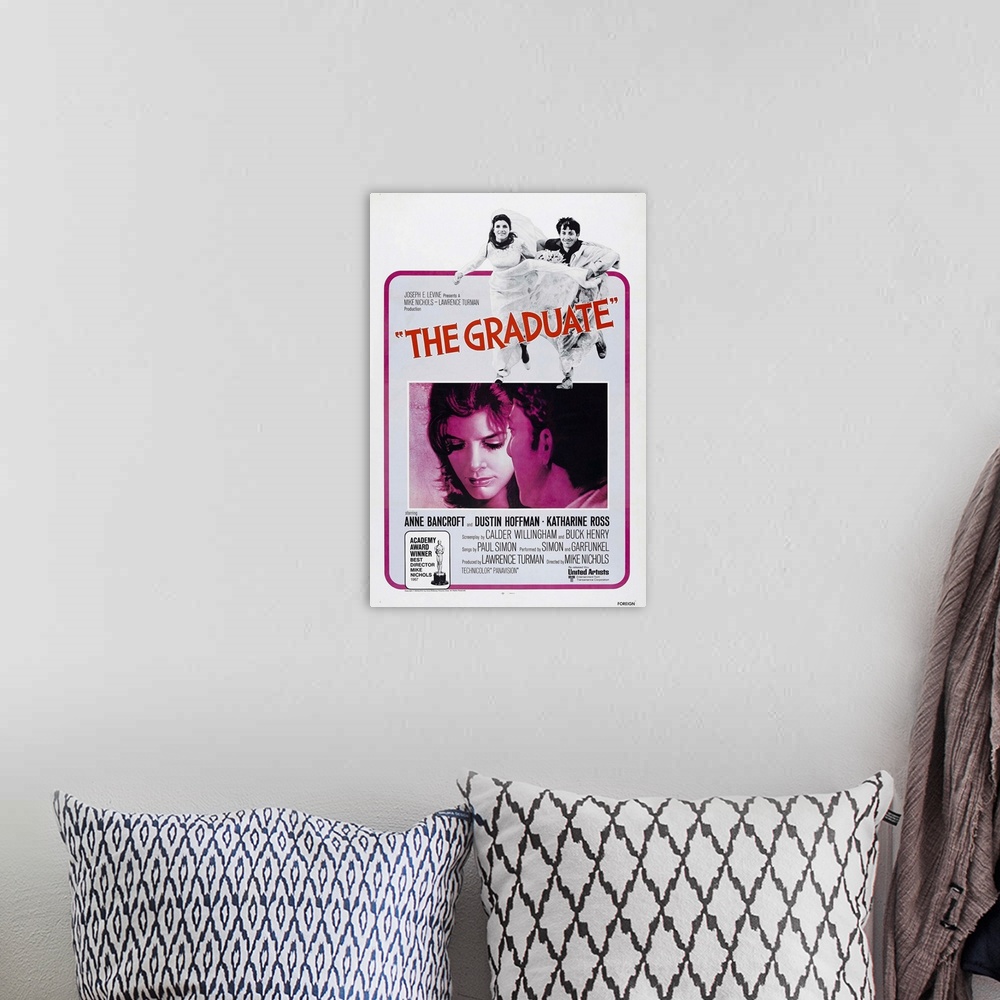 A bohemian room featuring The Graduate, US Poster, From Left: Katharine Ross, Dustin Hoffman, 1967.