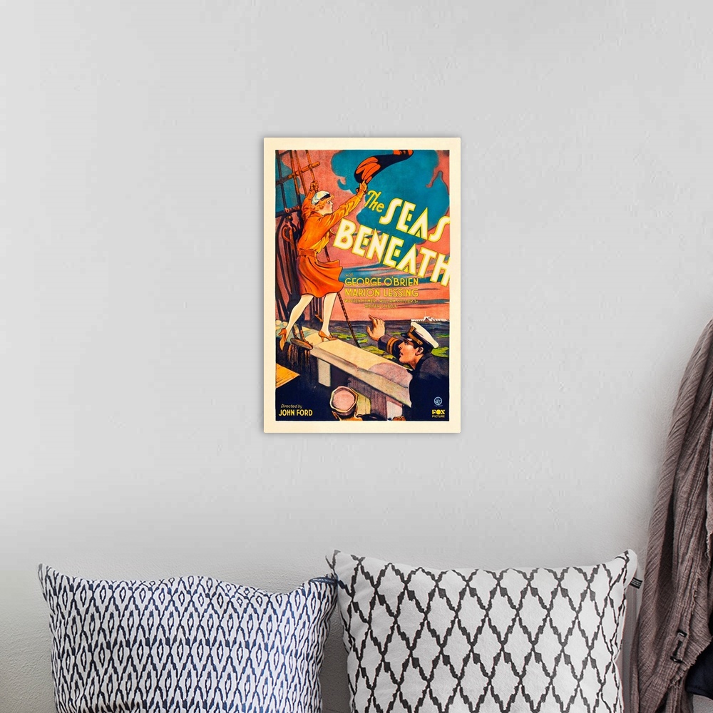 A bohemian room featuring The Seas Beneath - Vintage Movie Poster