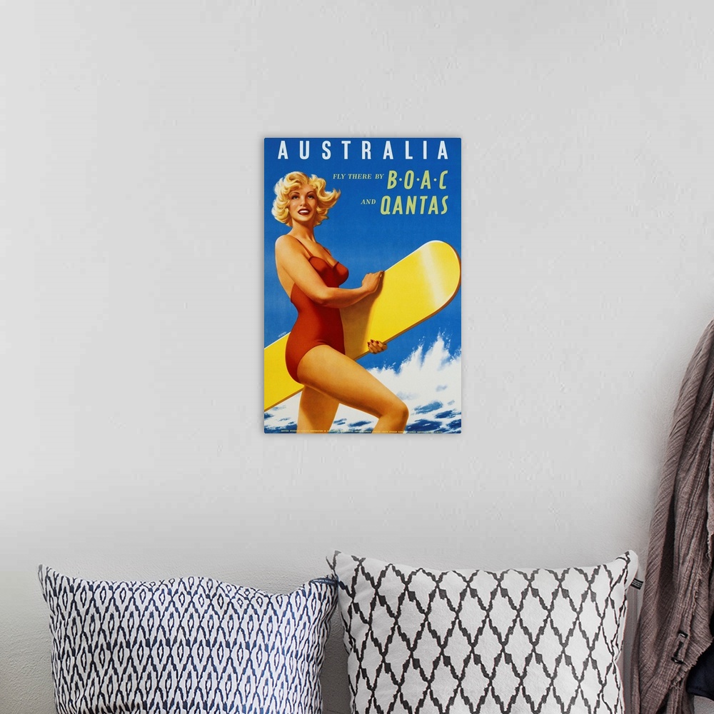 A bohemian room featuring Australia Travel Poster
