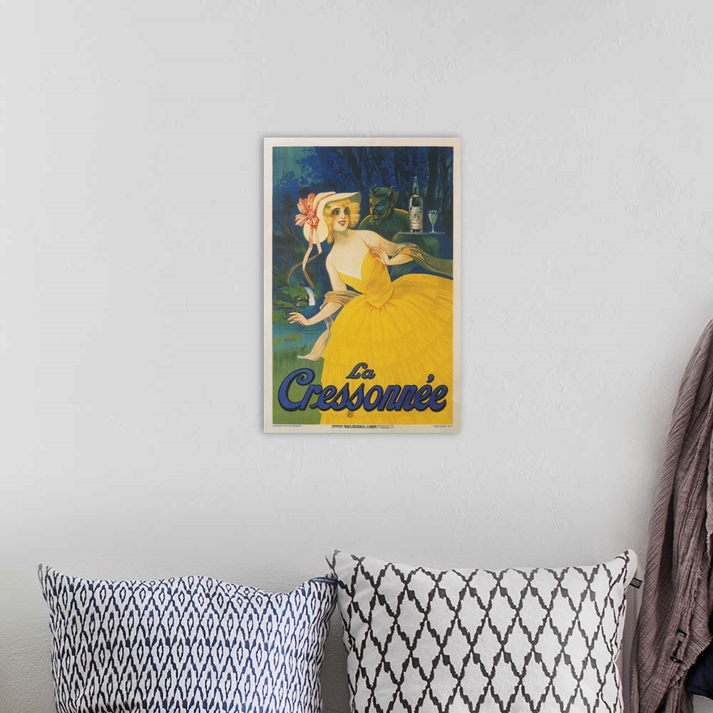 A bohemian room featuring La Cressonne French Aperitif Poster