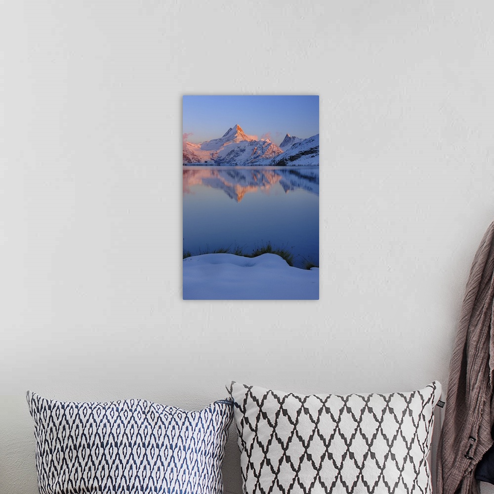 A bohemian room featuring Bachalpsee lake at sunset with the mountains Lauteraarhorn, Schreckhorn and Finsteraarhorn reflec...
