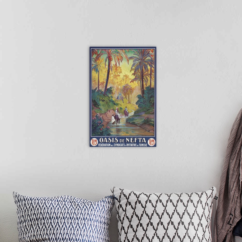 A bohemian room featuring Nefta Oasis, Tunisia, Travel Poster