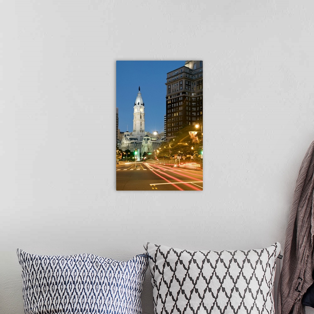 A bohemian room featuring Night view of Benjamin Franklin parkway and Philadelphia City Hall - the seat of Philadelphia's g...