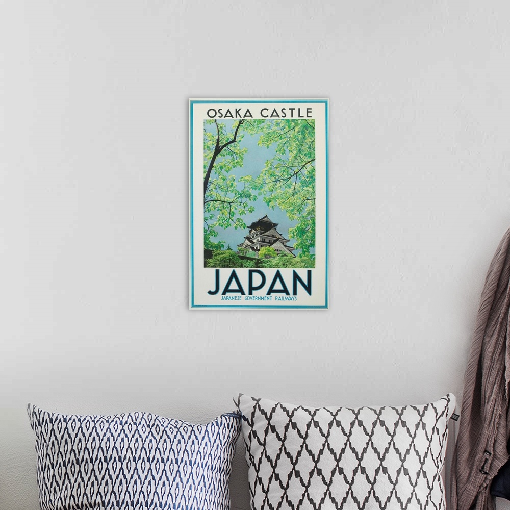 A bohemian room featuring Osaka Castle Japan Poster