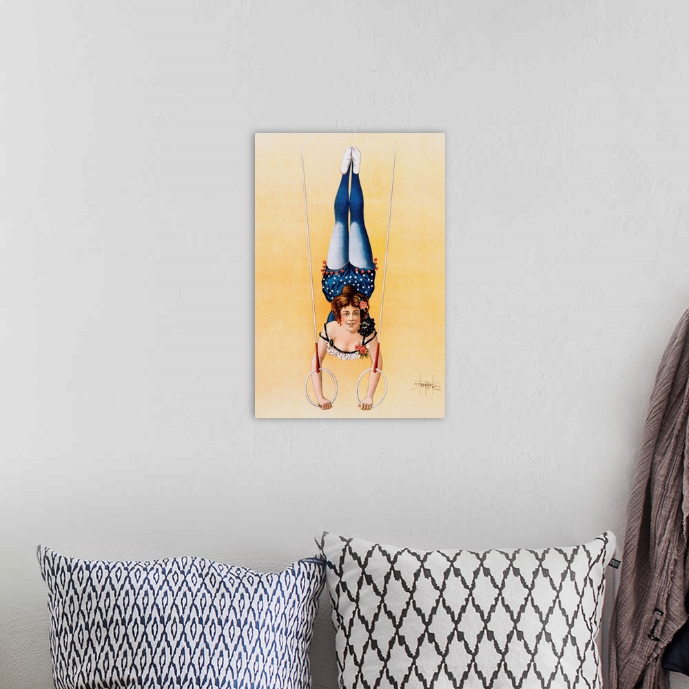 A bohemian room featuring Poster Depicting A Female Acrobat Using Rings