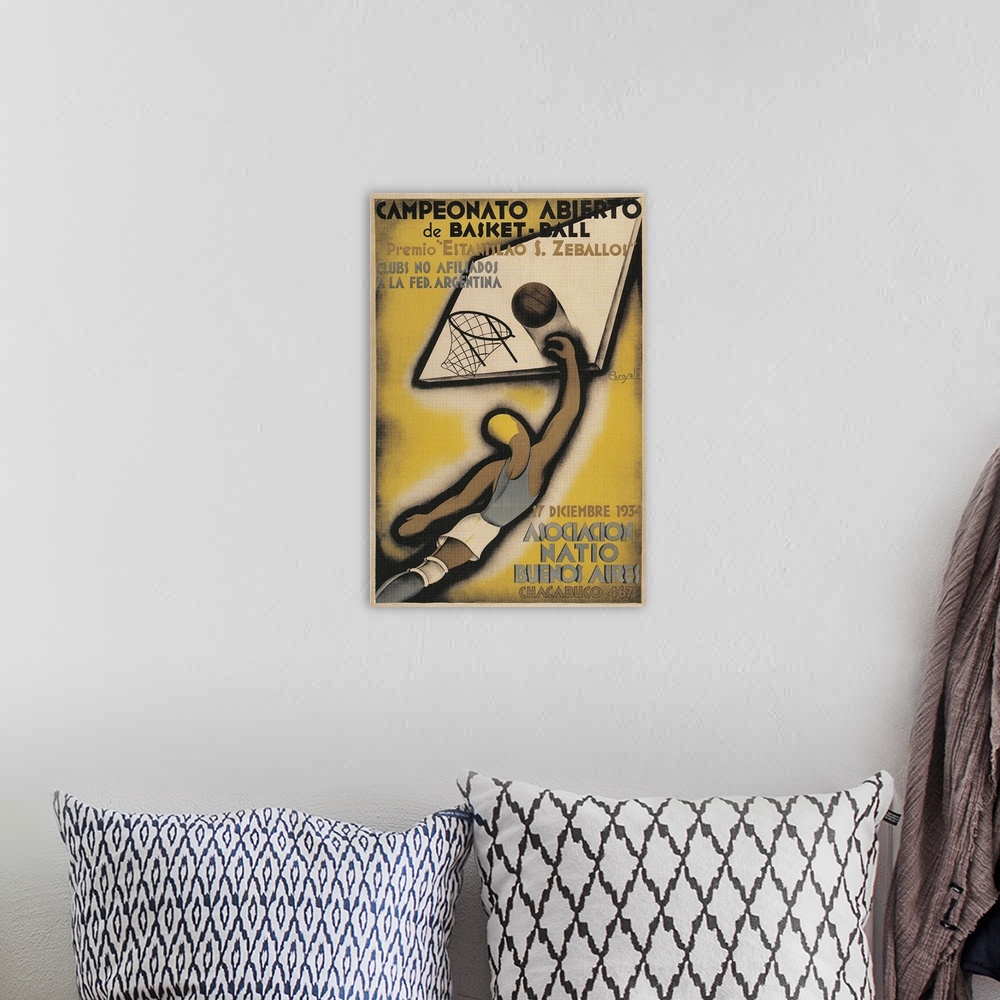 A bohemian room featuring Poster for Argentine Basketball Tournament