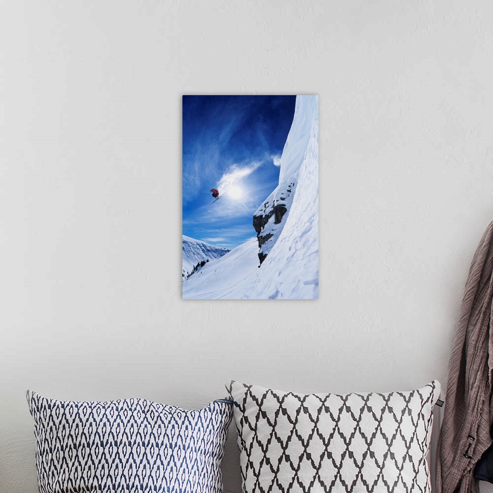 A bohemian room featuring Ski Jumper Going Over Cliff