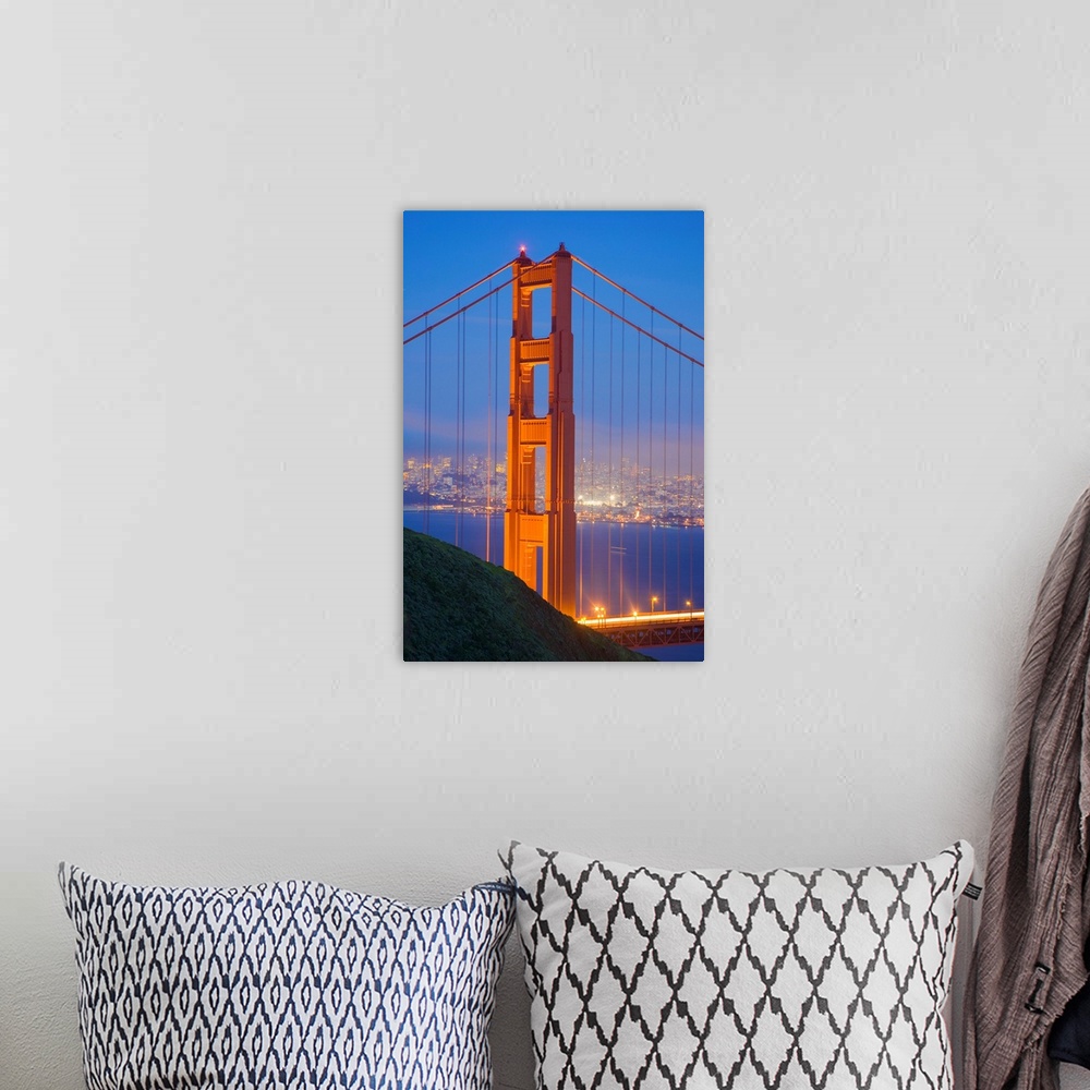 A bohemian room featuring Tower Of Golden Gate Bridge And San Francisco At Dusk