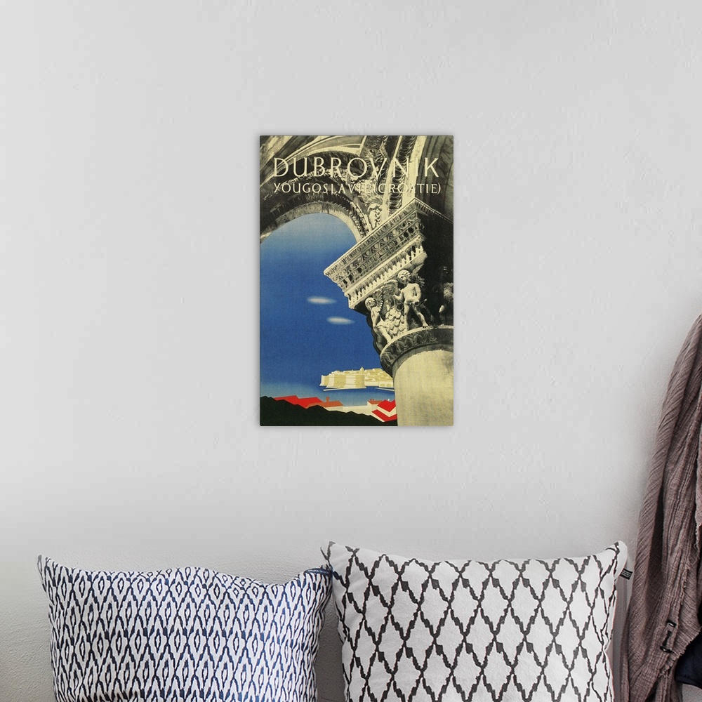 A bohemian room featuring Travel Poster for Dubrovnik, Croatia