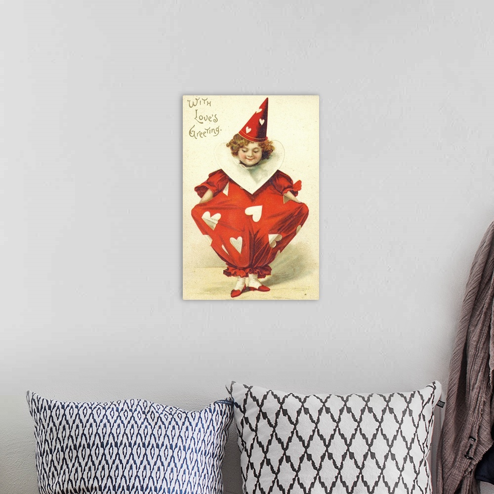 A bohemian room featuring With's Love's Greeting Valentine Postcard