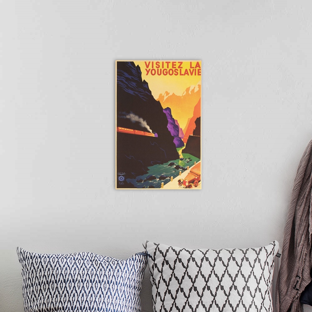 A bohemian room featuring Yugoslavia Travel Poster