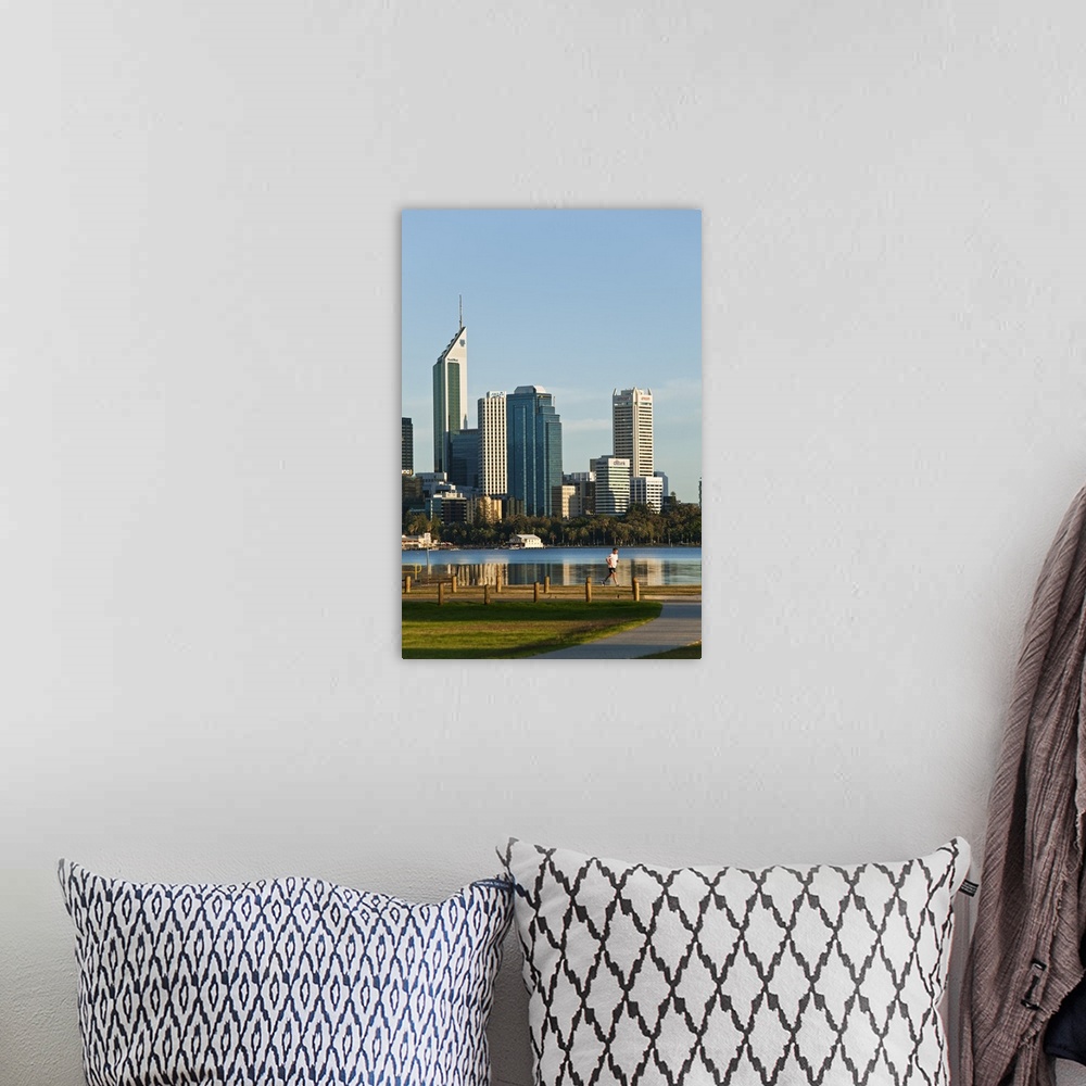 A bohemian room featuring Australia, Western Australia, Perth. View across South Perth Foreshore to city skyline.