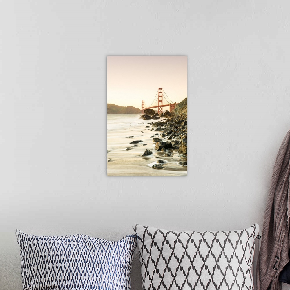 A bohemian room featuring North America, USA, America, California, San Francisco, sunset over the golden gate bridge from m...