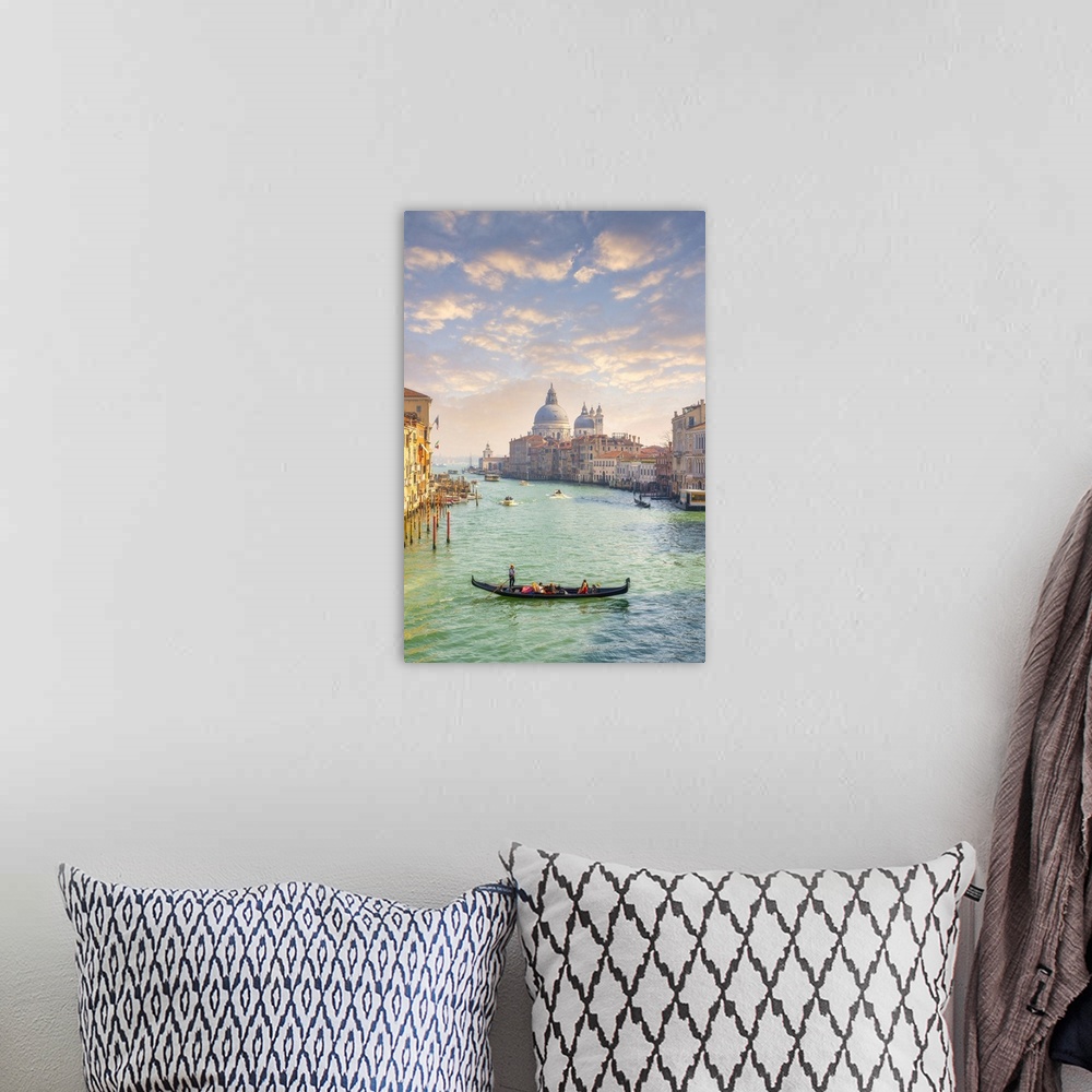A bohemian room featuring Gondola with tourists at bacino di San Marco with the island of San Giorgio Maggiore in backgroun...