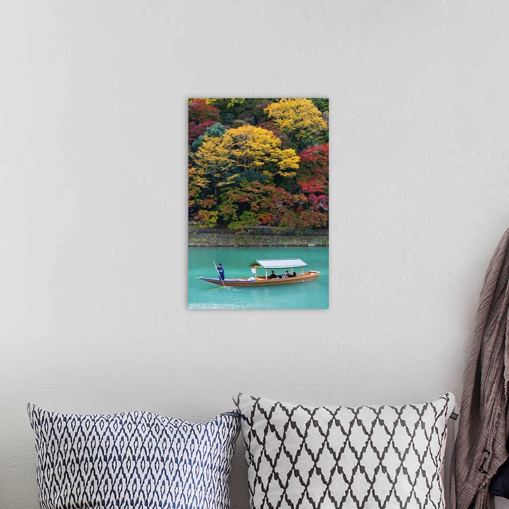 A bohemian room featuring Asia, Japan, Honshu, Kyoto, Arashiyama, autumn colours on Kiyotaki river.