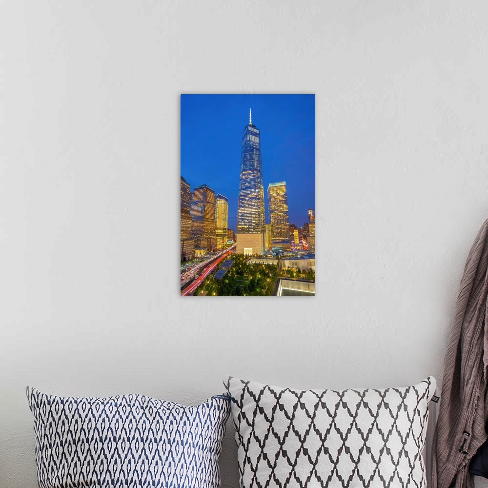 A bohemian room featuring USA, New York, Manhattan, Downtown, World Trade Center, Freedom Tower or One World Trade Center.
