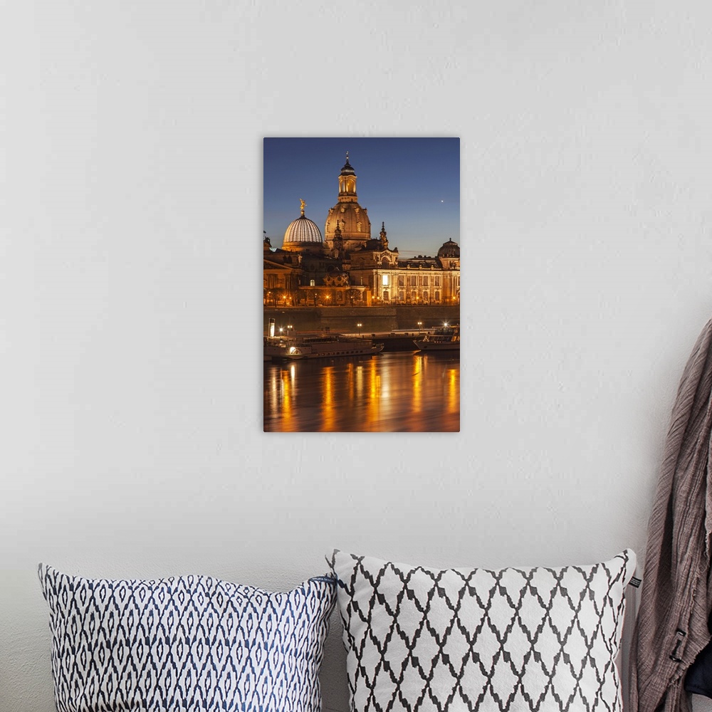 A bohemian room featuring The panorama of Dresden in Saxony with the River Elbe in the foreground.