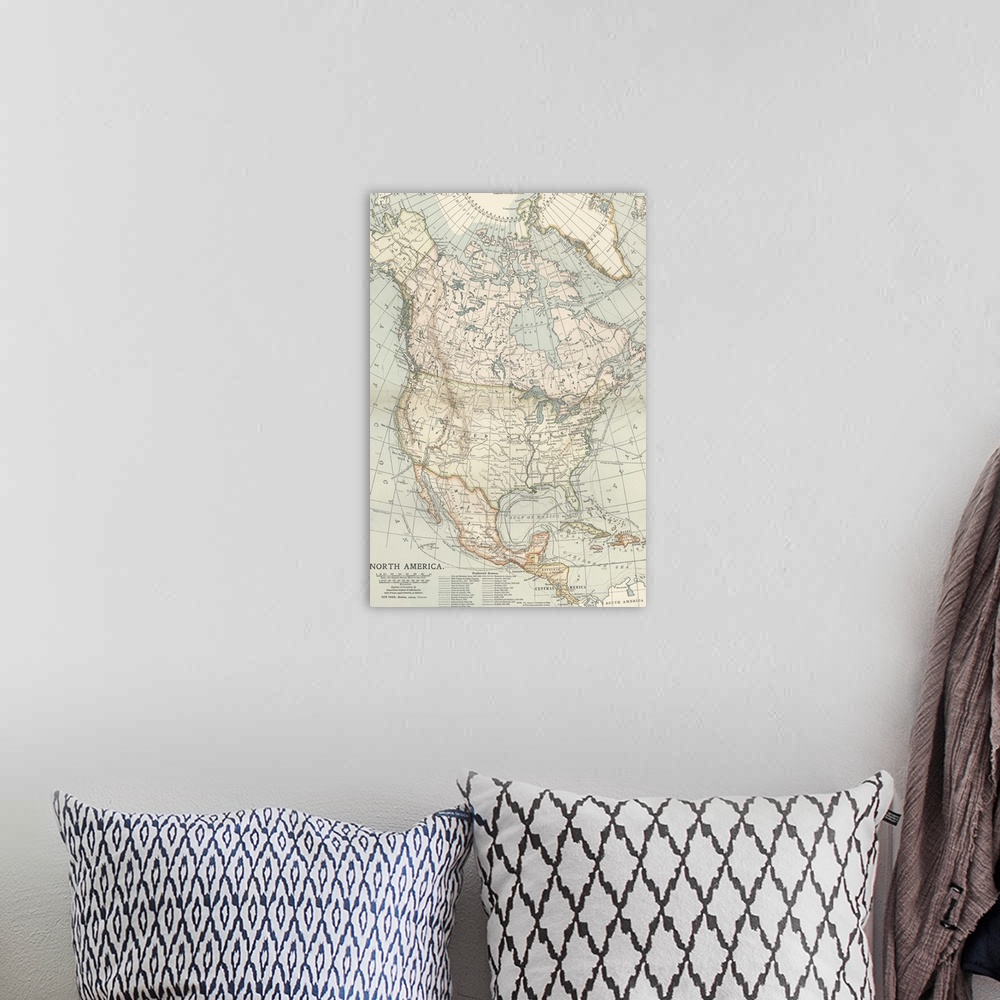 A bohemian room featuring North America - Vintage Map