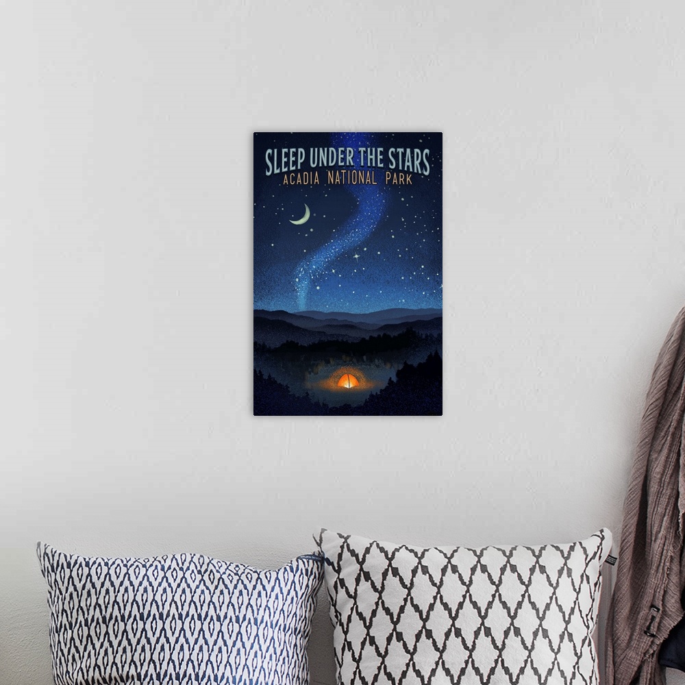 A bohemian room featuring Acadia National Park, Sleep Under The Stars: Retro Travel Poster