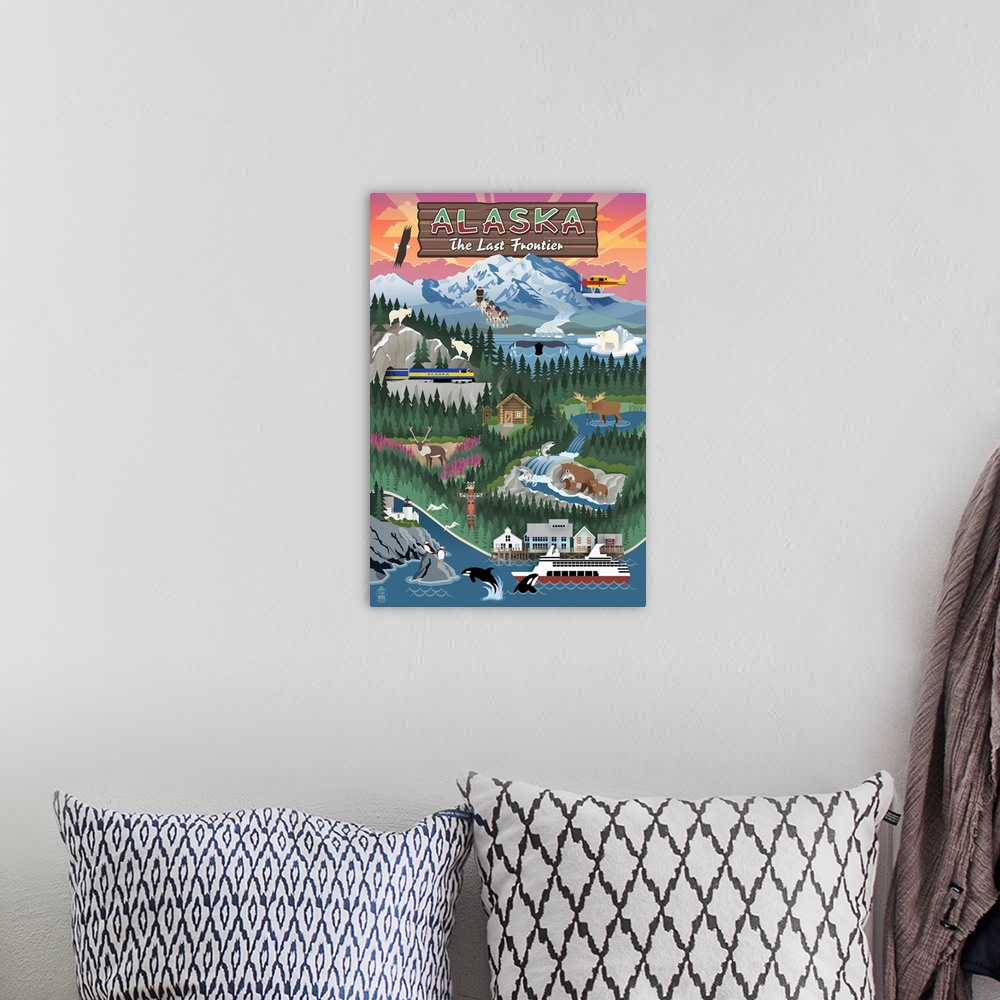 A bohemian room featuring Alaska - Retro Scenes: Retro Travel Poster