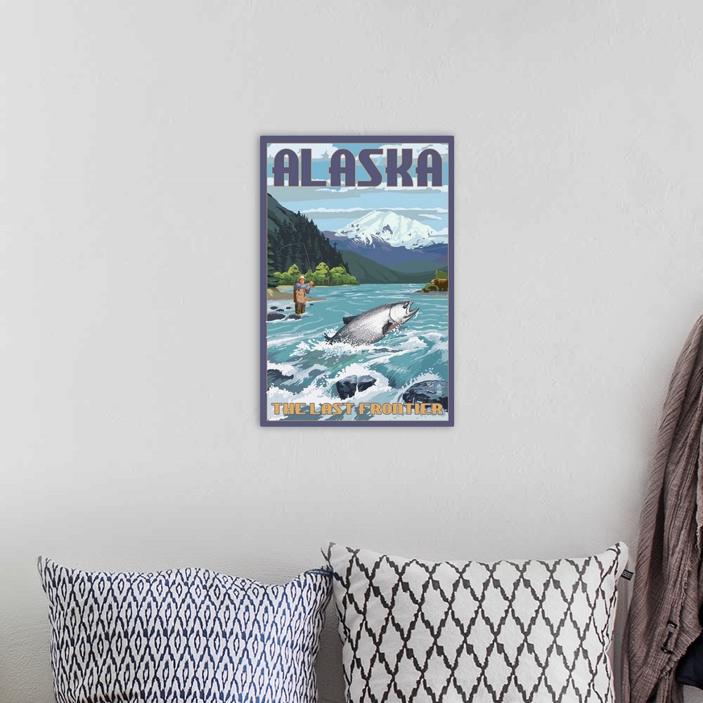A bohemian room featuring Alaska - Salmon Fisherman: Retro Travel Poster