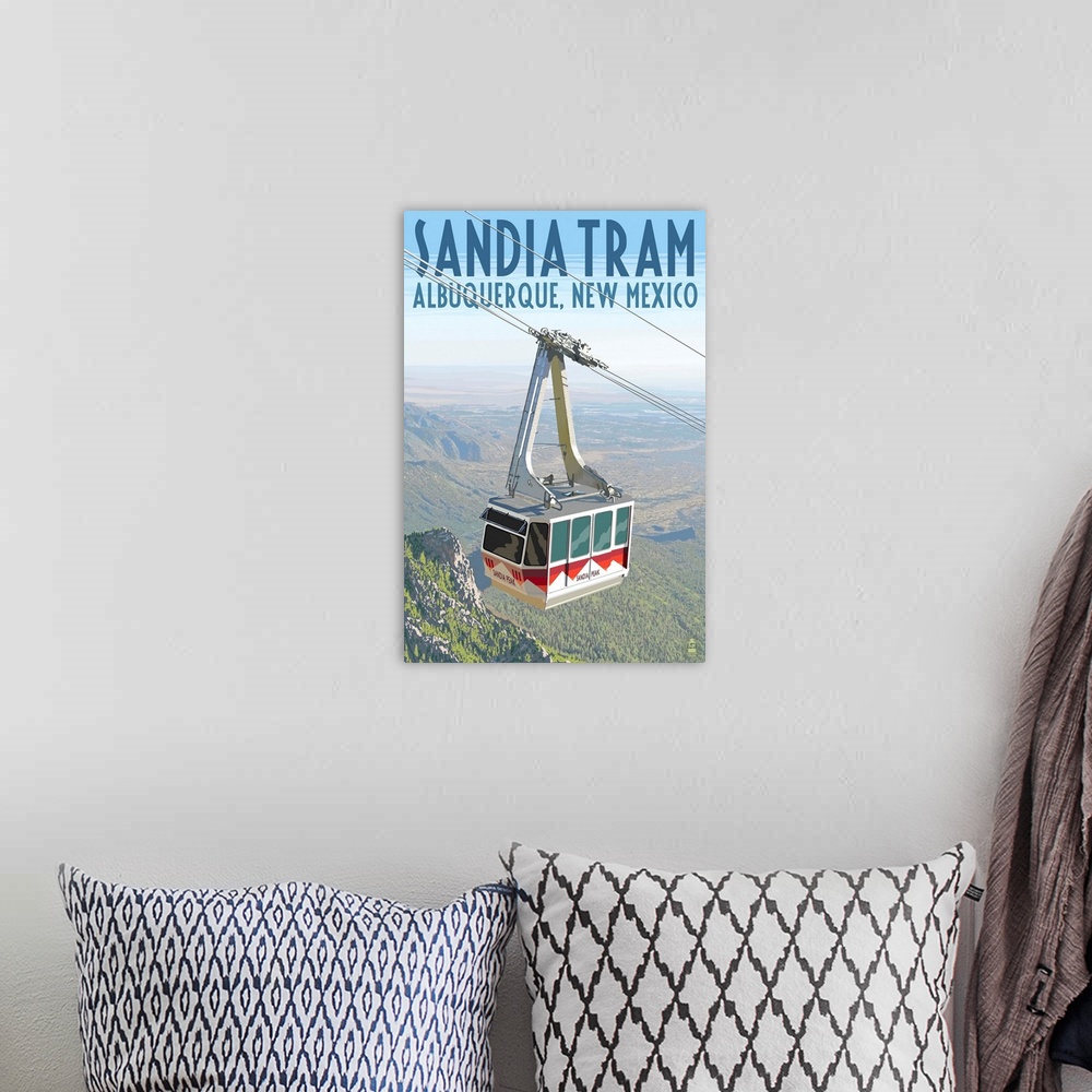 A bohemian room featuring Albuquerque, New Mexico - Sandia Tram: Retro Travel Poster