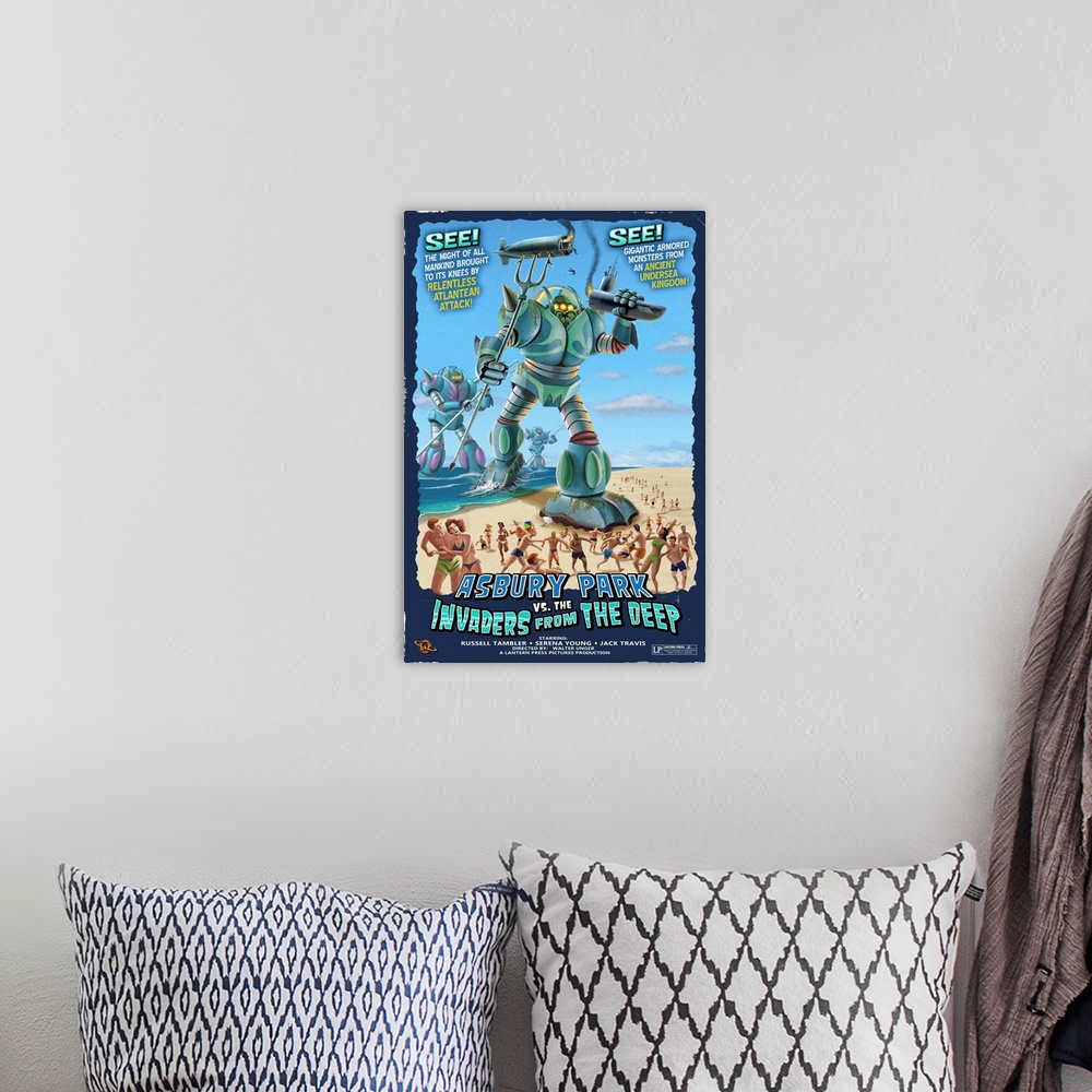 A bohemian room featuring Asbury Park, New Jersey - Invaders from the Deep: Retro Travel Poster