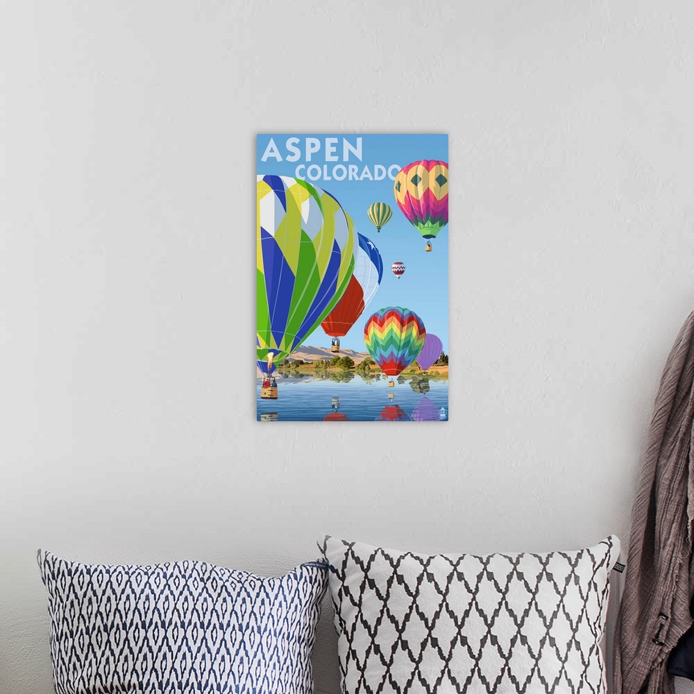 A bohemian room featuring Aspen, Colorado - Hot Air Balloons: Retro Travel Poster