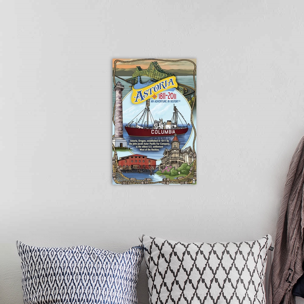 A bohemian room featuring Astoria, Oregon Montage - Bicentennial: Retro Travel Poster