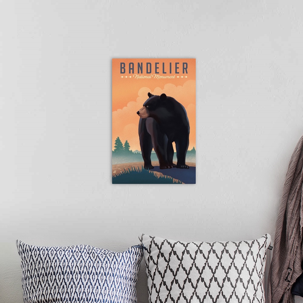 A bohemian room featuring Bandelier National Monument, New Mexico - Black Bear - Lithograph