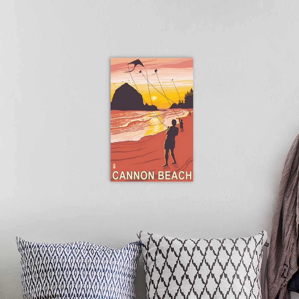 A bohemian room featuring Beach and Kites - Cannon Beach, Oregon: Retro Travel Poster