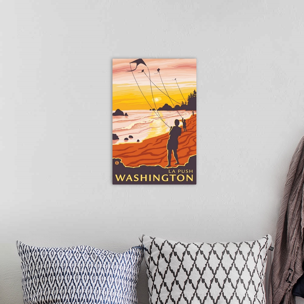 A bohemian room featuring Beach and Kites - La Push, Washington: Retro Travel Poster