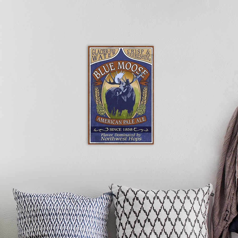 A bohemian room featuring Blue Moose - Northwest Pale Ale: Retro Travel Poster