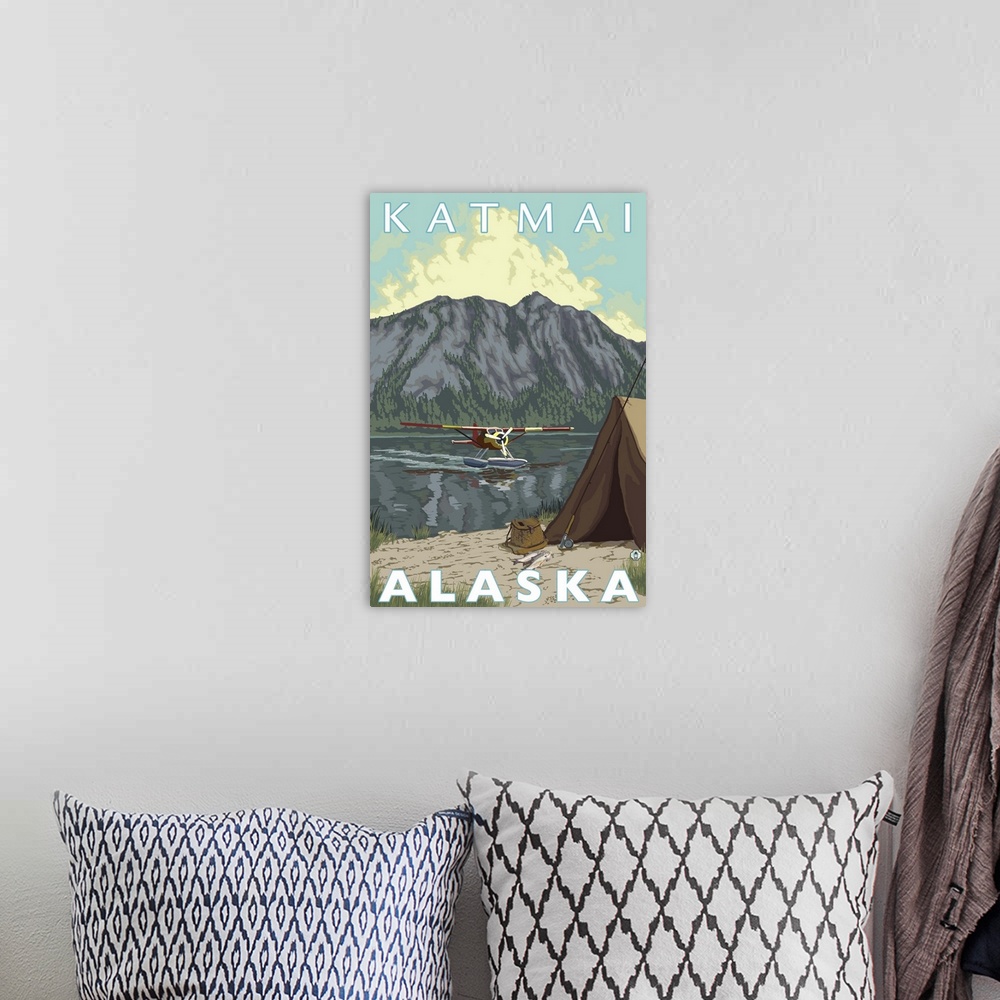A bohemian room featuring Bush Plane and Fishing - Katmai, Alaska: Retro Travel Poster
