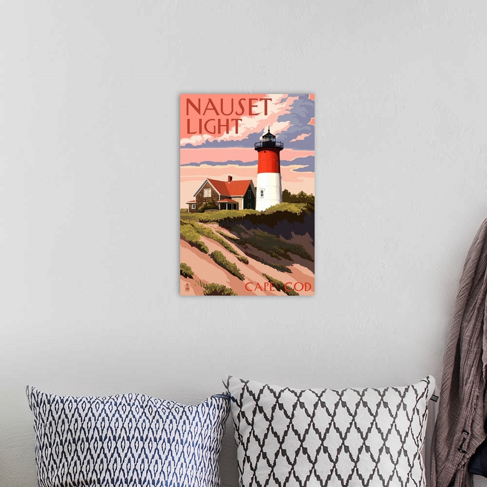 A bohemian room featuring Cape Cod, Massachusetts - Nauset Light and Sunset: Retro Travel Poster