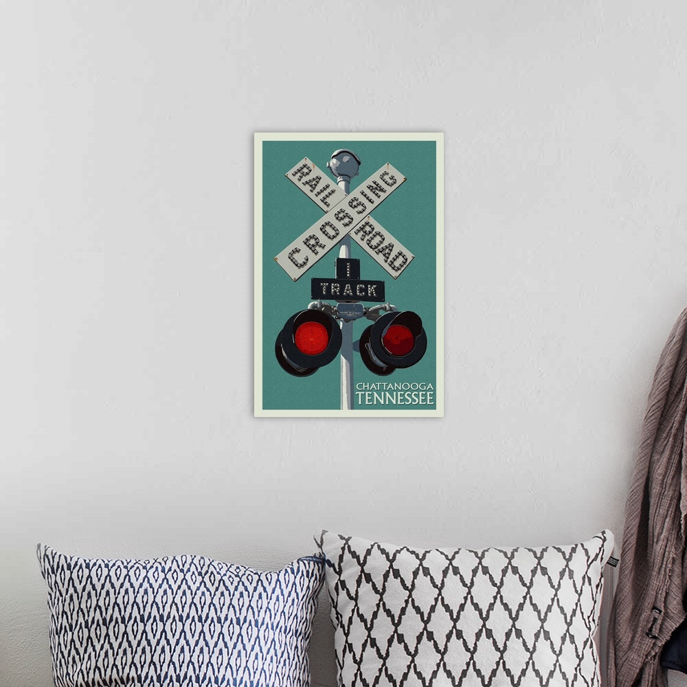 A bohemian room featuring Chattanooga, Tennessee, Railroad Crossing, Letterpress