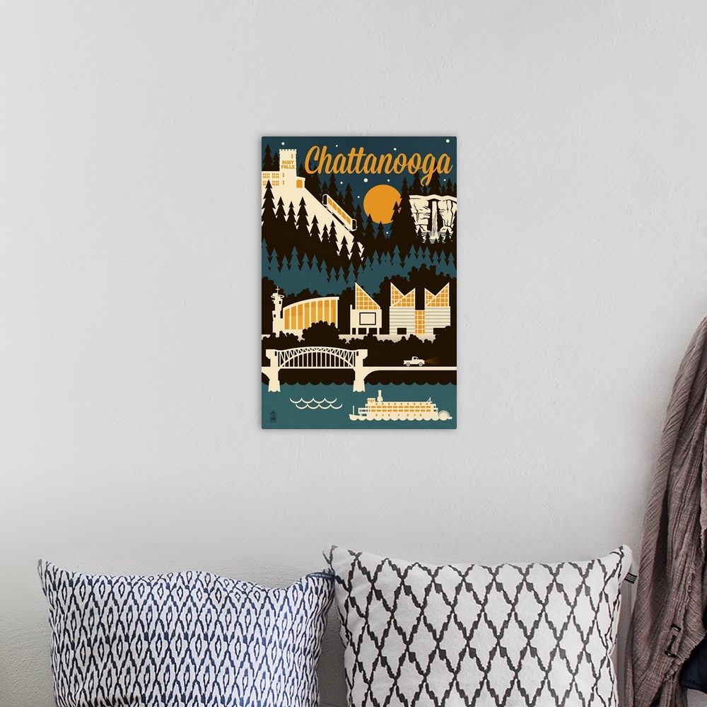 A bohemian room featuring Chattanooga, Tennessee Retro Skyline
