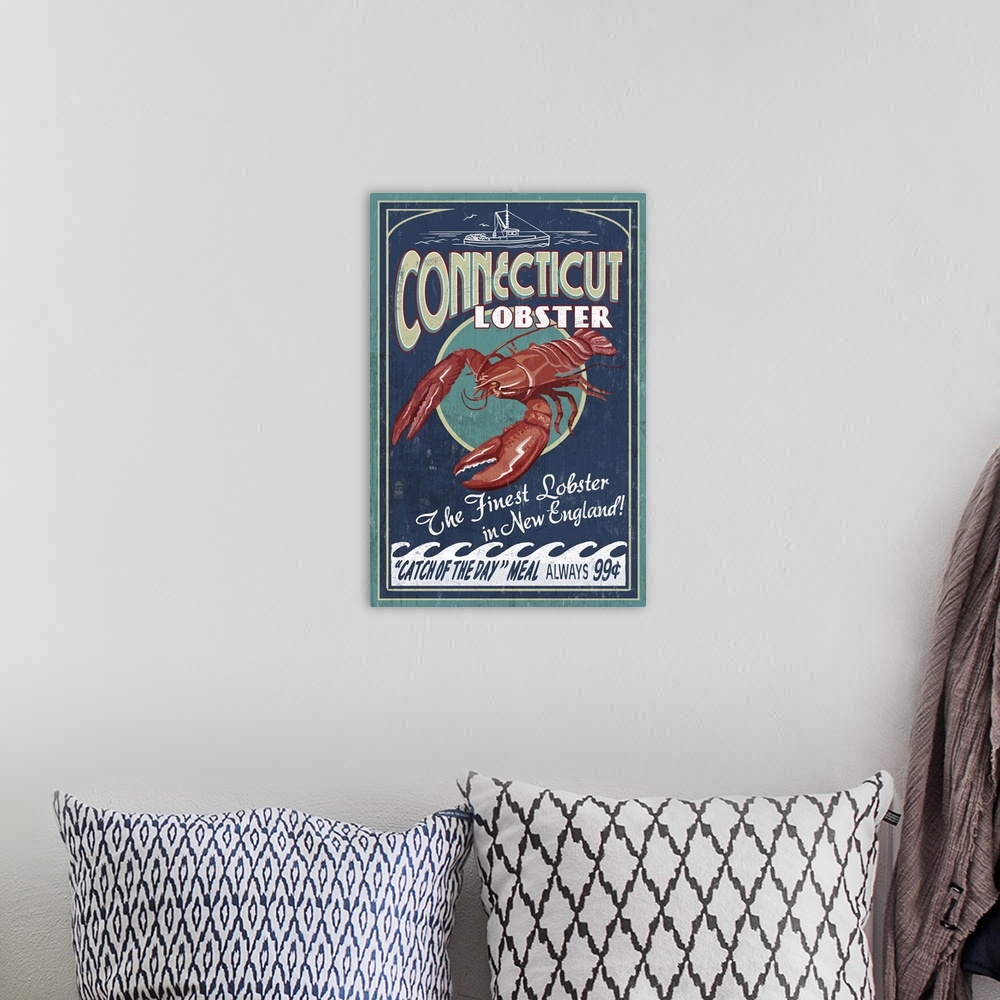 A bohemian room featuring Connecticut - Lobster Shack Vintage Sign: Retro Travel Poster