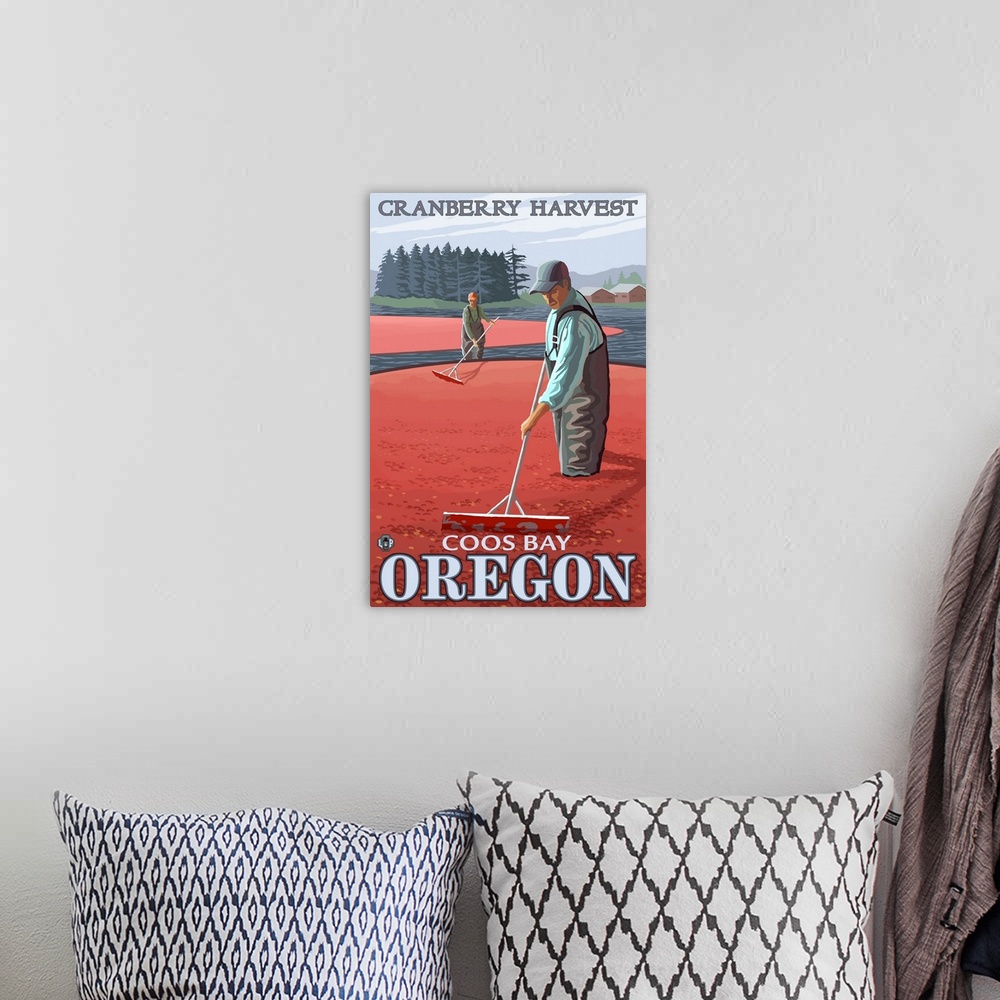 A bohemian room featuring Cranberry Bogs Harvest - Coos Bay, Oregon: Retro Travel Poster